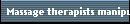 Massage therapists manipulate muscle and connective tissue to enhance function of those tissues and promote relaxation and well-being